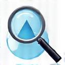 Icon of a magnifying glass over a water drop, indicating precise leak detection.